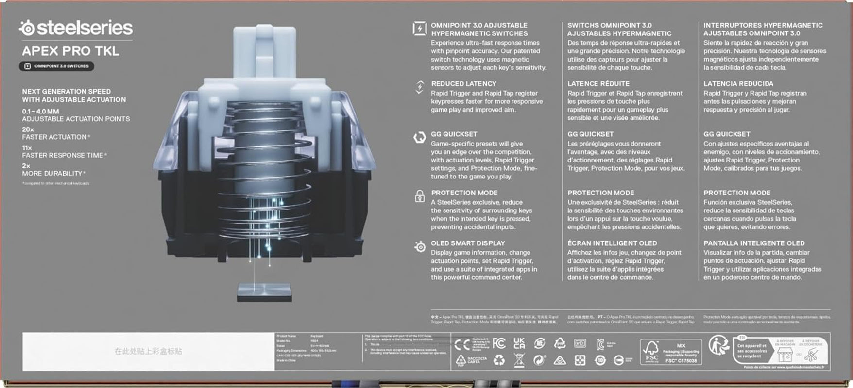 Steelseries Apex Pro TKL Gen 3 - Gaming Keyboard - Hall Effect Switches; Omnipoint 3.0 - Adjustable Actuation - Game-Ready Presets - Rapid Trigger, Protection Mode, Rapid Tap/Socd - German QWERTZ