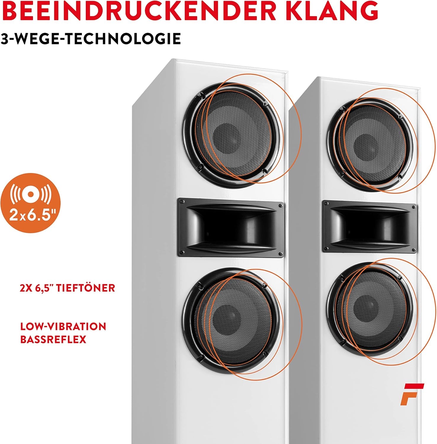 Fenton SHF700W - Hifi Lautsprecher Stereo Set Für Ihre Heimkino Hifi Anlage, 400 Watt Standlautsprecher Paar, Passive Lautsprecher Boxen Für TV, Stereo- Und Surround-Sound-Systeme - Weiß