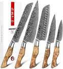 HEZHEN Damast Messer Set 5PCS, Japanischen Stil Damaskus Stahl Küchenmesser Santoku, Brot Universalmesser Schälmesser, Holzgriff