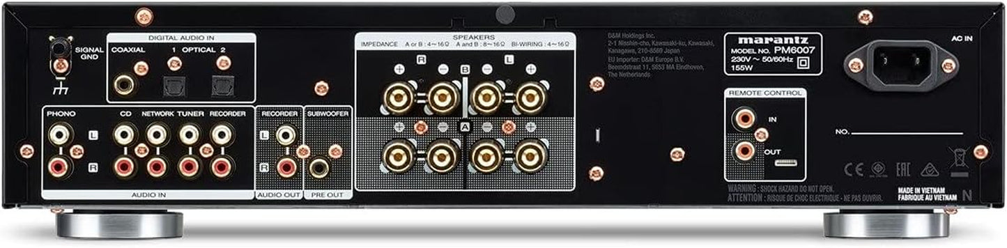 Marantz PM6007 Hifi Verstärker, Stereo Verstärker, 2X60W, Optischer Eingang, Phono Eingang, Subwoofer Ausgang, Silber-Gold