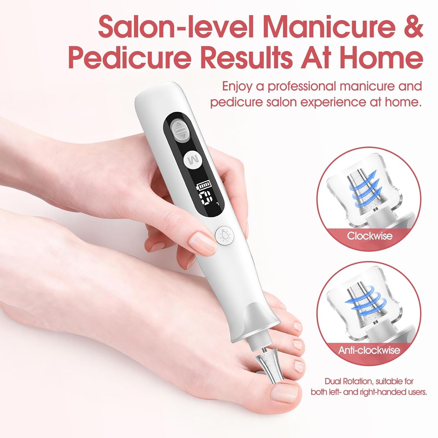 Maniküre/Pedikure Set Elektrisch, Nagelfelile, Nagelfraser Und Hornhautentfemer Mit 10 Aufsatze Zur Nagelpflege, Mit 10 Geschwindigkeiten, LED Licht, Aufbewahrungstasche