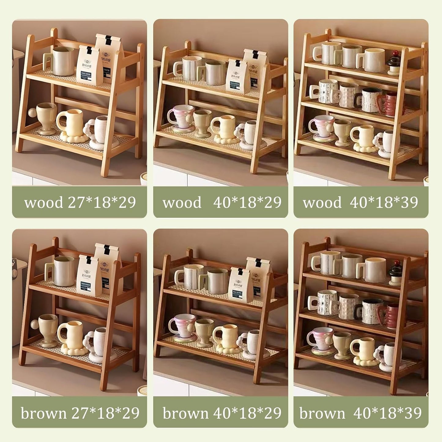 Küchen Organizer 3 Tiers Bambus Nachahmung Rattanweberei Deko Küche,Gewürzregal Stehend Küche Aufbewahrung & Organisation Kaffeepads Aufbewahrung, Tee, Tassenhalter (Braun 40 * 18 * 39)