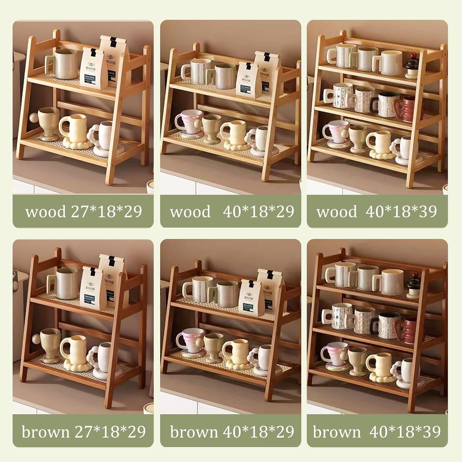 Küchen Organizer 3 Tiers Bambus Nachahmung Rattanweberei Deko Küche,Gewürzregal Stehend Küche Aufbewahrung & Organisation Kaffeepads Aufbewahrung, Tee, Tassenhalter (Braun 40 * 18 * 39)