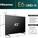 Hisense 43E6NT 108Cm (43 Zoll) Fernseher, 4K UHD Smart TV, Precision Colour, HDR, Dolby Vision, 60Hz, Triple Tuner DVB-C/S/S2/T/T2, Wifi, HDMI 2.1, Bluetooth, Alexa Built-In, Schwarz, [2024]