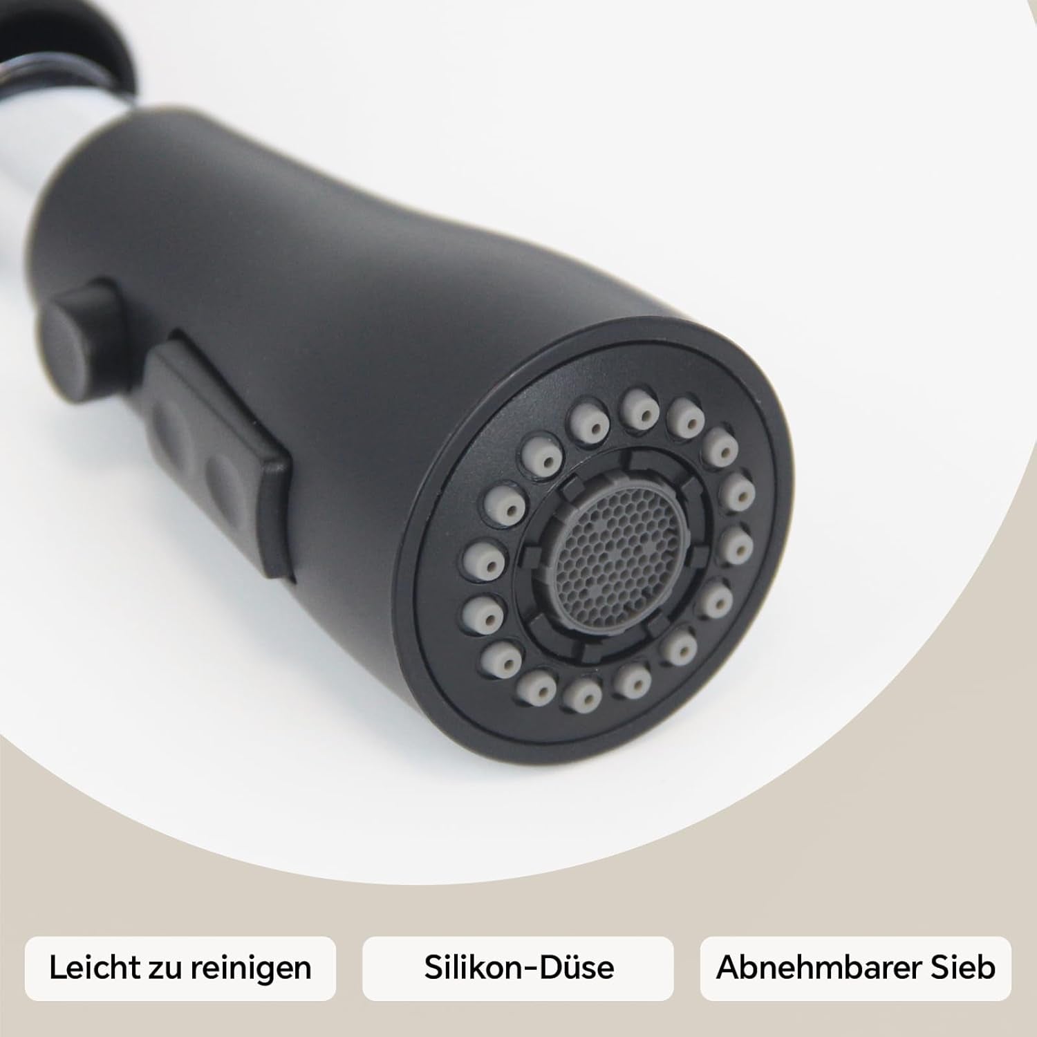 Wasserhahn Küche Schwarz, SEMANEY Hochdruck Küchenarmatur Ausziehbar, 3 Funktionen Einhebel Spültischarmatur Küche, 360° Schwenkbar Armatur Mischbatterie Küche, Edelstahl