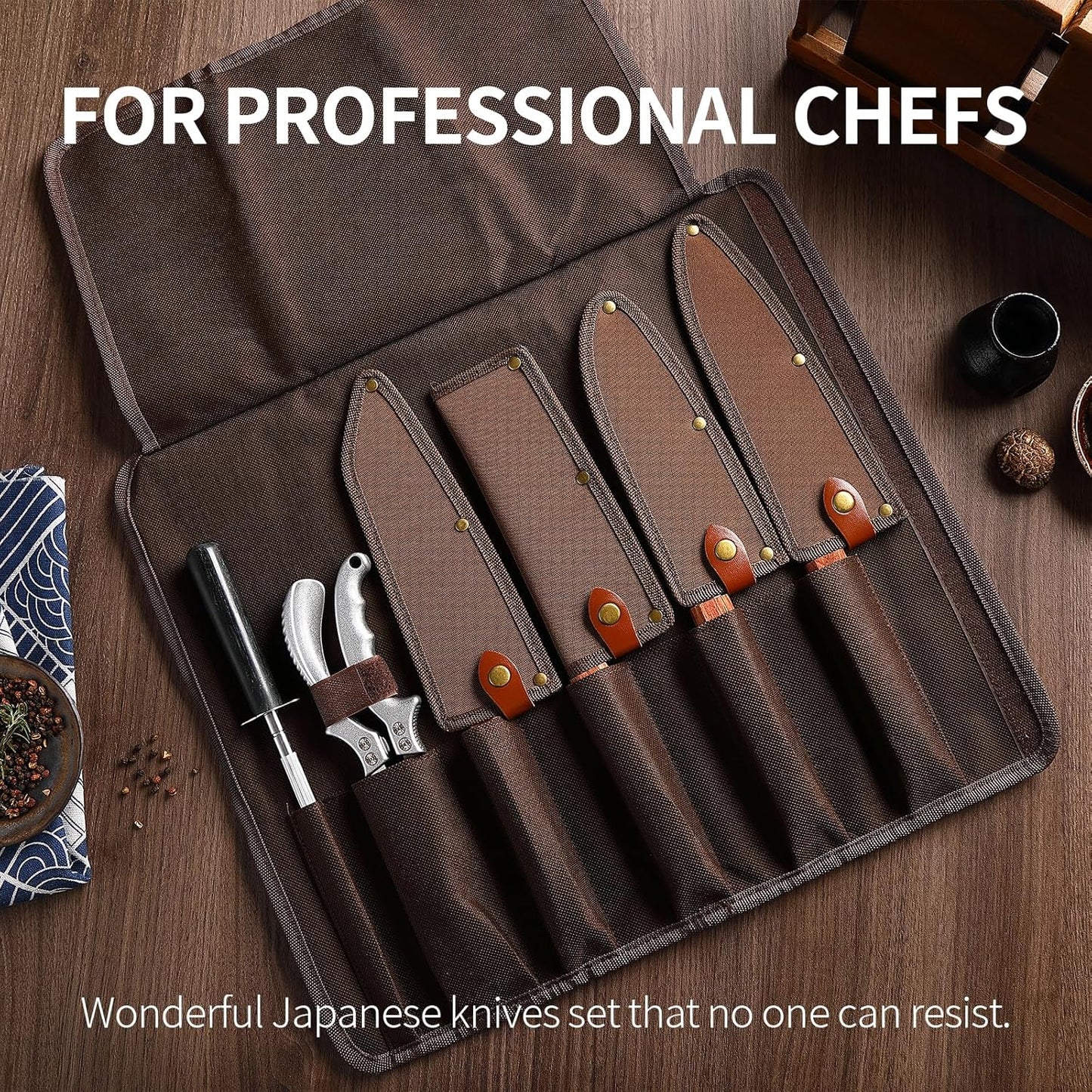 Japan Messer-Set, Hochkohlenstoffstahl Japan Nakiri Santoku Messer, Handgeschmiedetes Fleisch-Hackmesser Mit Zubehör Für Die Küche, Camping Und BBQ, Messer-Set Mit Tragetasche