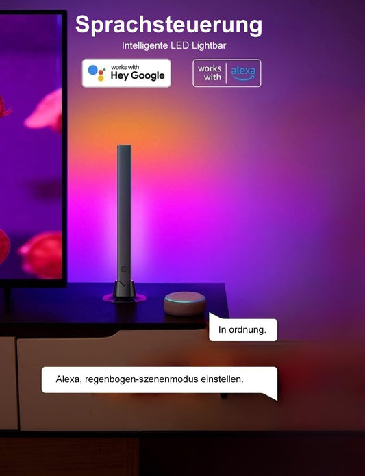 RGB Lightbar Funktioniert Mit Alexa, Gaming Lampe, Fernseher Beleuchtung per App Und Fernbedienung, Musik Sync, Timer, Ambiente Lampe Für Schreibtisch Monitor Zimmer Feiertage