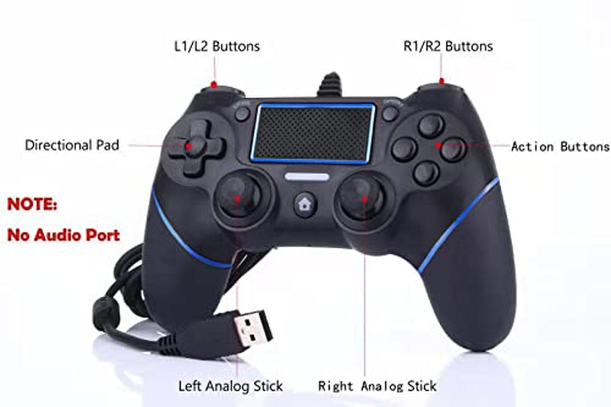 Intckwan Kabelgebunden Game Controller Für PS-4 / Pro/Slim/Laptop/Pc(Win7/8/10), Wired Gamepad Joystick Mit Vibration Und Anti-Rutsch-Griff, Ergonomie(Blau)