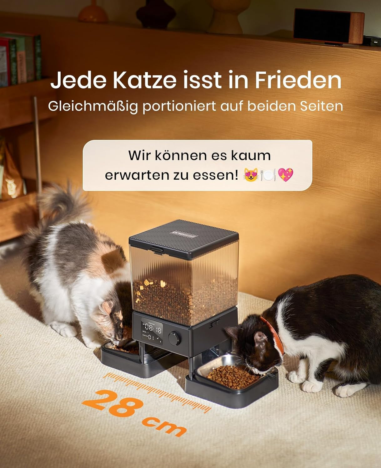 Oneisall 5L Futterautomat Katze 2 Näpfe, Katzenfutter Automat Mit Einem Knopf, Einfache Bedienung, Futterspender Für Katzen/Hunde, Mit Edelstahlschüssel, Voice Recorder, Für Kleine/Mittlere Haustiere