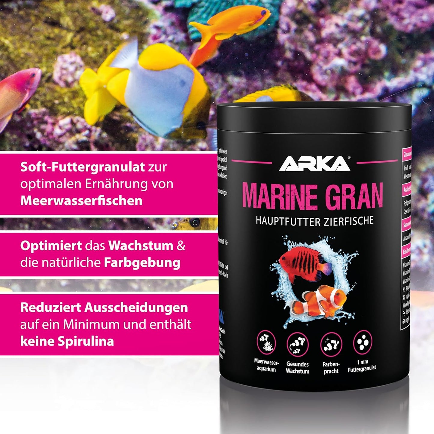 Marine Gran - 1000 Ml / 460 G - Hochwertiges Soft Granulatfutter, Fördert Farbenpracht Und Wachstum Von Meerwasser-Fischen, Kaltgepresst.