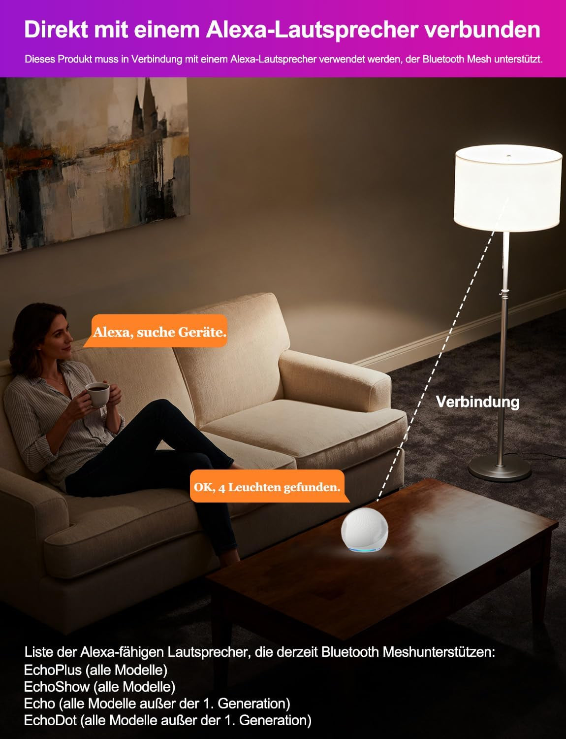 Ilc Alexa-Glühbirnen, Funktioniert Mit Alexa (Echo-Geräte Erforderlich), 12 W E27 Schraube, LED, Smart-Glühbirne, Farbwechsel, Farbtemperatur, Abstimmbar, 2700 K-6000 K + RGB (4 Stück)