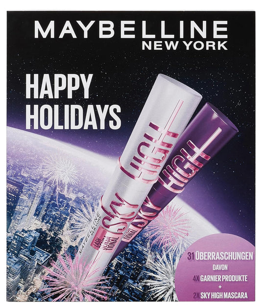 Maybelline New York Adventskalender 2025, Mit 31 Türchen Für Den Gesamten Dezember, 26 Originalprodukten & 5 Goodies, Inkl. 2 Sky High Mascara + 4 Garnier Skincare Produkten