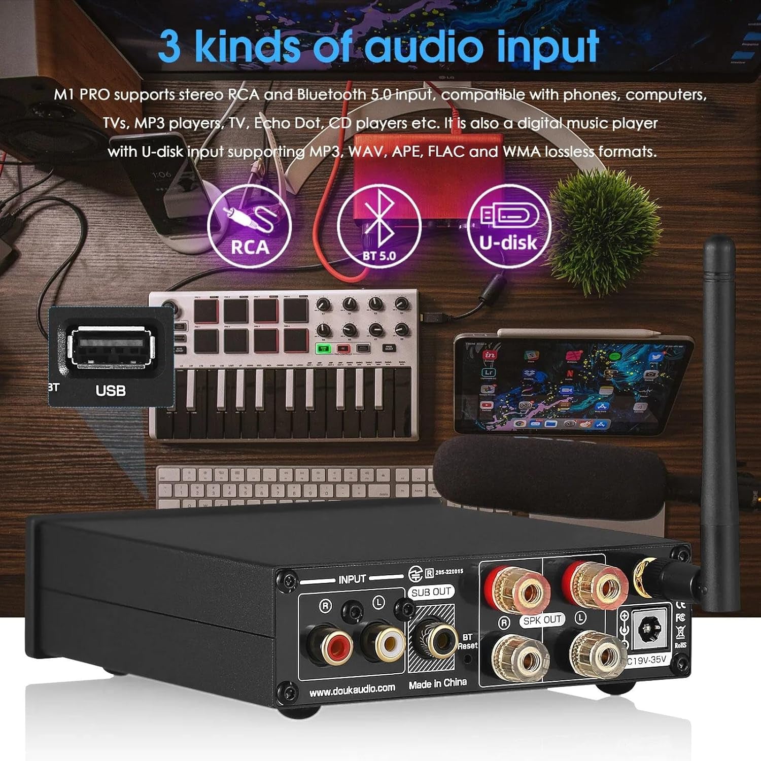 Douk Audio 320W Bluetooth 5.0 Hifi-Verstärker Empfänger 2.0-Kanal Stereo Power Amplifier Subwoofer Amp Mini Class D Integrierter Verstärker USB Music Player Für Passivlautsprecher Zu Hause (M1 PRO)