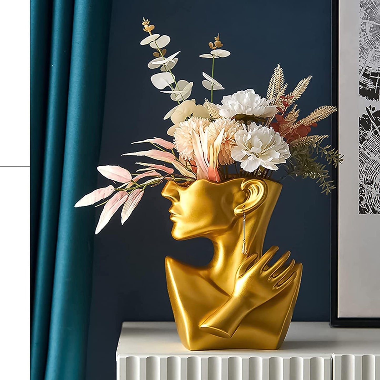 Kreativität Gesicht Vasen Deko,  Moderne Vase Gesicht Statue Keramik Blumentopf Kopf Kunstverzierung Haus Dekoration Blumenvasen Für Pampasgras Wohnzimmer Schlafzimmer