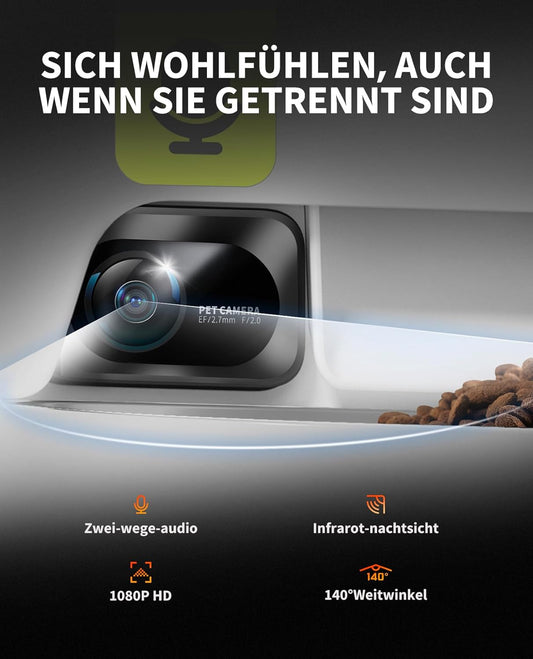 PETKIT Futterautomat Katze 2 Näpfe Mit Kamera, Futterautomat Katze,5L Katzen Futterautomaten,Automatischer Futterspender Für Katze Und Hund,Ki Funktion,1-10 Mahlzeiten/Tag, 1-30 Portionen