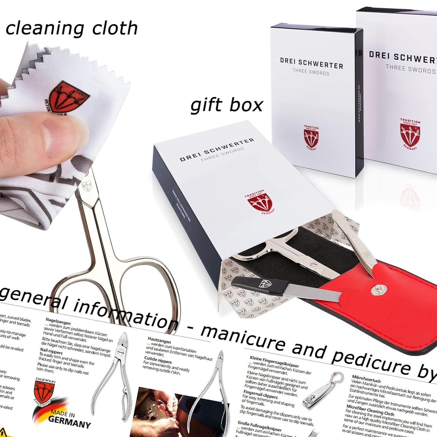 DREI SCHWERTER - Germany 23-Tlg. MEGA Maniküreset 'Varese' Nagel Set Etui in Kunstleder Schwarz | Inhalt: Nagelschere, Nagelzange, Haarschere, Nagelknipser Und Vieles Mehr!