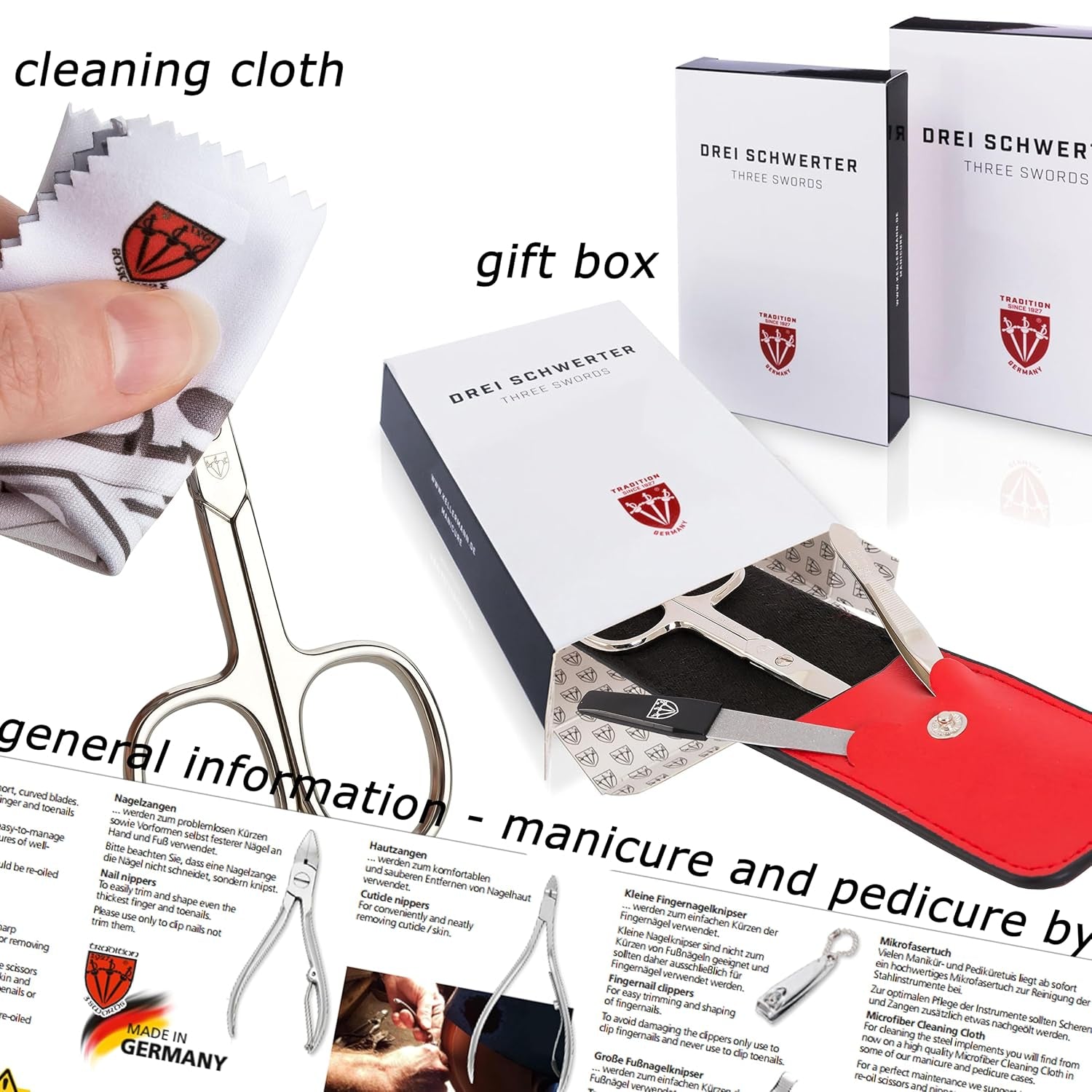 DREI SCHWERTER - Germany 23-Tlg. MEGA Maniküreset 'Varese' Nagel Set Etui in Kunstleder Schwarz | Inhalt: Nagelschere, Nagelzange, Haarschere, Nagelknipser Und Vieles Mehr!