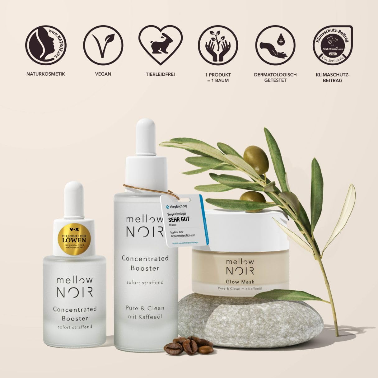Mellow NOIR Anti-Falten Nachtpflege Duo - Hyaluronserum Mit Täglicher Nachtcreme - Sofort Straffend, Reduziert Sichtbare Poren & Rötungen - Für Eine Ebenere Haut - Vegan - Zertifizierte Naturkosmetik