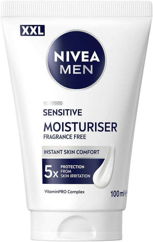 NIVEA MEN Sensitive Moisturiser, 24H Feuchtigkeitscreme Für Empfindliche Männerhaut, Beruhigende Gesichtscreme Zur Linderung Von Hautirritationen (100 Ml)