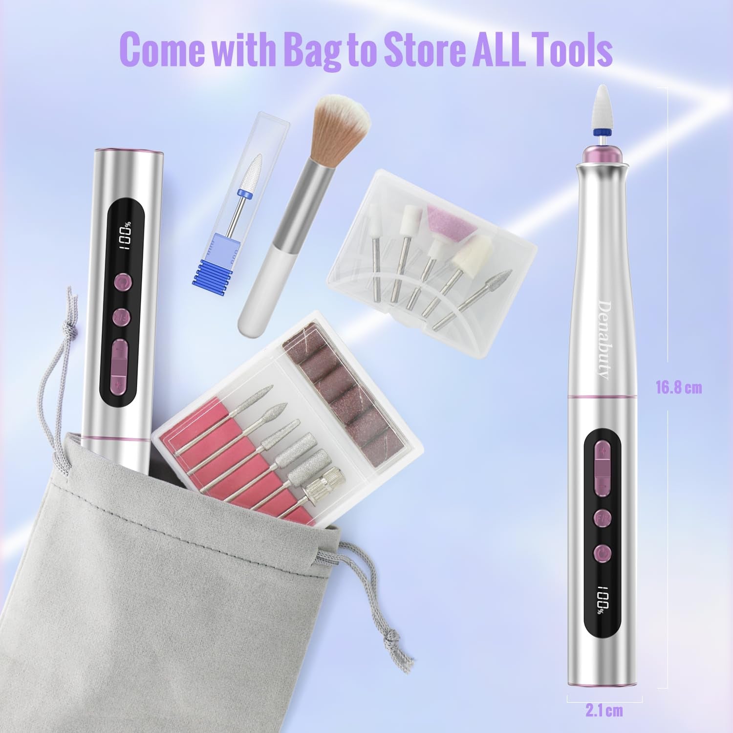 Nagelfräser Kabellos, 13 in 1 Fräser Für Gelnägel 35000 U/Min, Elektrische Nagelfeile Professionell Nail Drill, Maniküre Und Pediküre Set Elektrisch Für Semi Permanent, Acrylnägel DN-2402