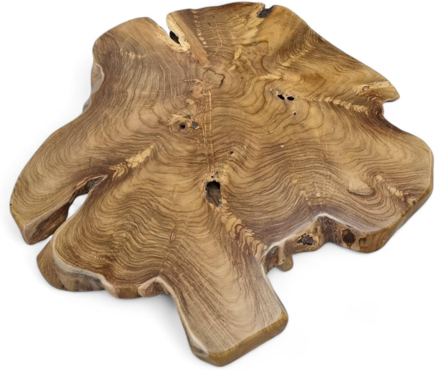 Kinaree Massivholz Couchtisch ALOR Setar - Ø 65-70Cm - Holz Beistelltisch Aus Massivem Teak in Rustikaler Optik, Mit Tischplatte Aus Wurzelholz Baumscheibe (50 X 65-70Cm)
