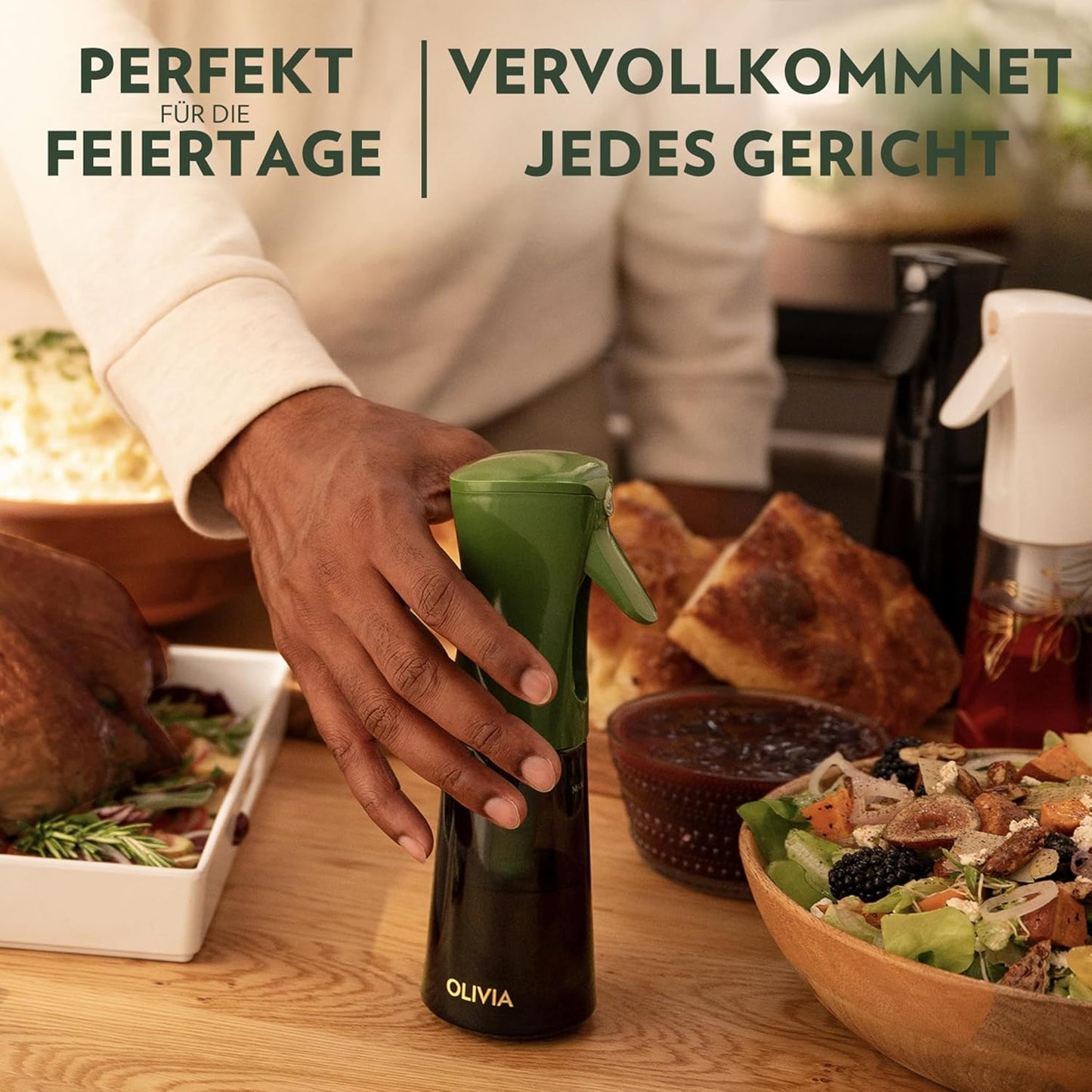 FLAIROSOL OLIVIA 200Ml Glas-Ölsprüher - Kontinuierliche Ölsprühtechnik Mit Portionskontrolle - Vielseitiger Ölzerstäuber Zum Kochen, Salat, Grillen, Backen Und Für Weitere Szenarien (Grün)