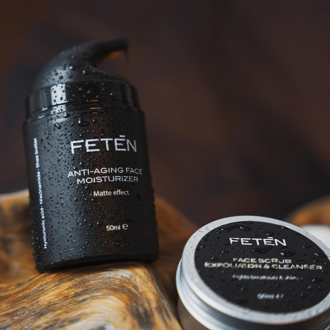 FETEN Anti-Unvollkommenheitsset Für Herren, Gesichtspeeling + Feuchtigkeitscreme, Anti-Falten-Matteffekt, Gesichtsbehandlung Für Männer, Geschenkset
