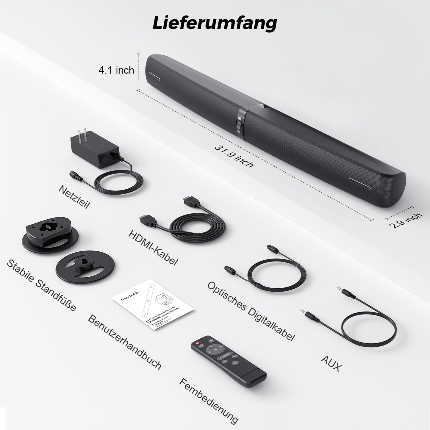 Soundbar Für TV Geräte, 2-In-1 Trennbare Tower-Lautsprecher Mit Bluetooth 5.3/Hdmi-Arc/Optisch/Aux – Wandmontagefähige Home Cinema Sound Bar Mit Surround-Sound Für Pc/Gaming/Projektoren (Black) 1Pcs