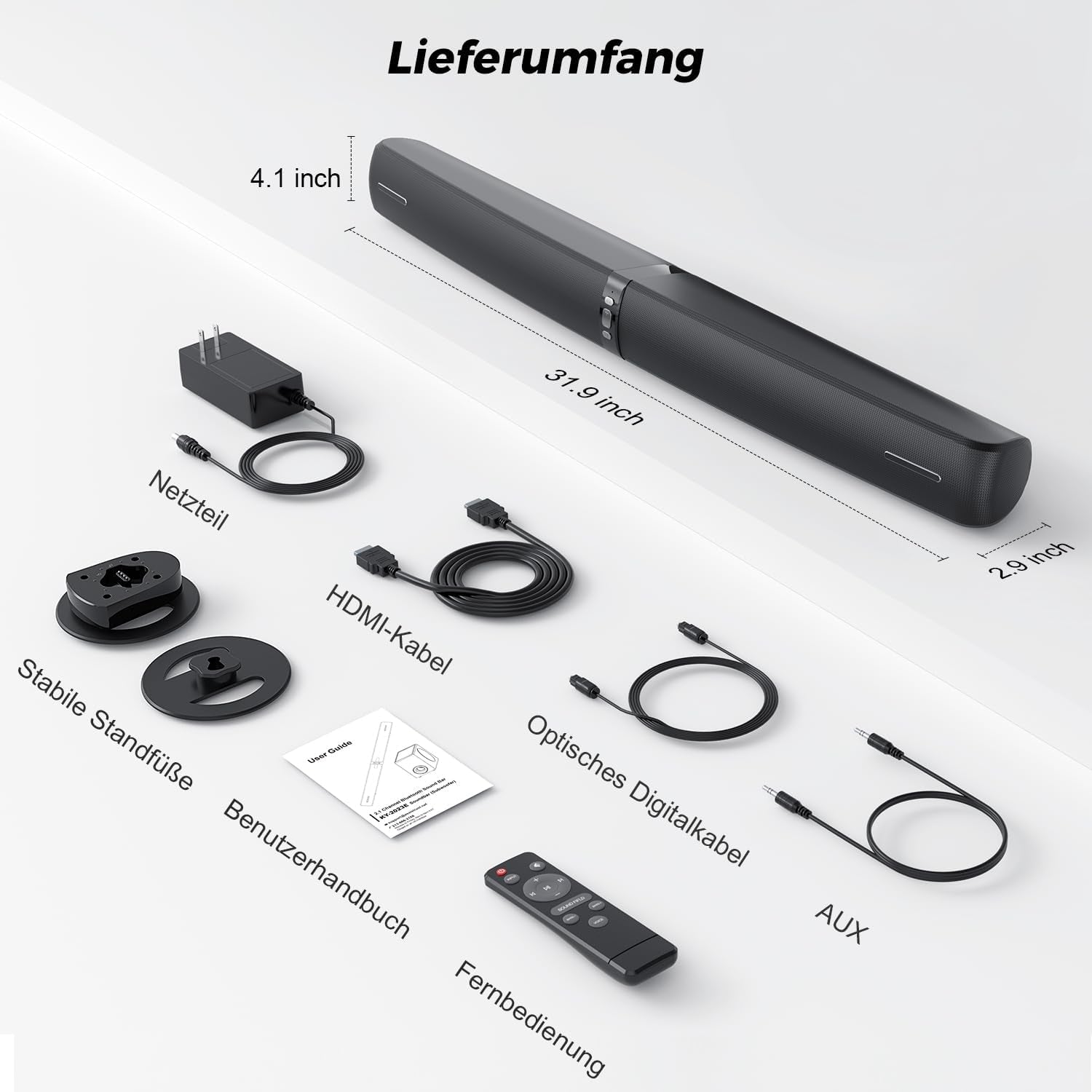 Soundbar Für TV Geräte, 2-In-1 Trennbare Tower-Lautsprecher Mit Bluetooth 5.3/Hdmi-Arc/Optisch/Aux – Wandmontagefähige Home Cinema Sound Bar Mit Surround-Sound Für Pc/Gaming/Projektoren (Black) 1Pcs