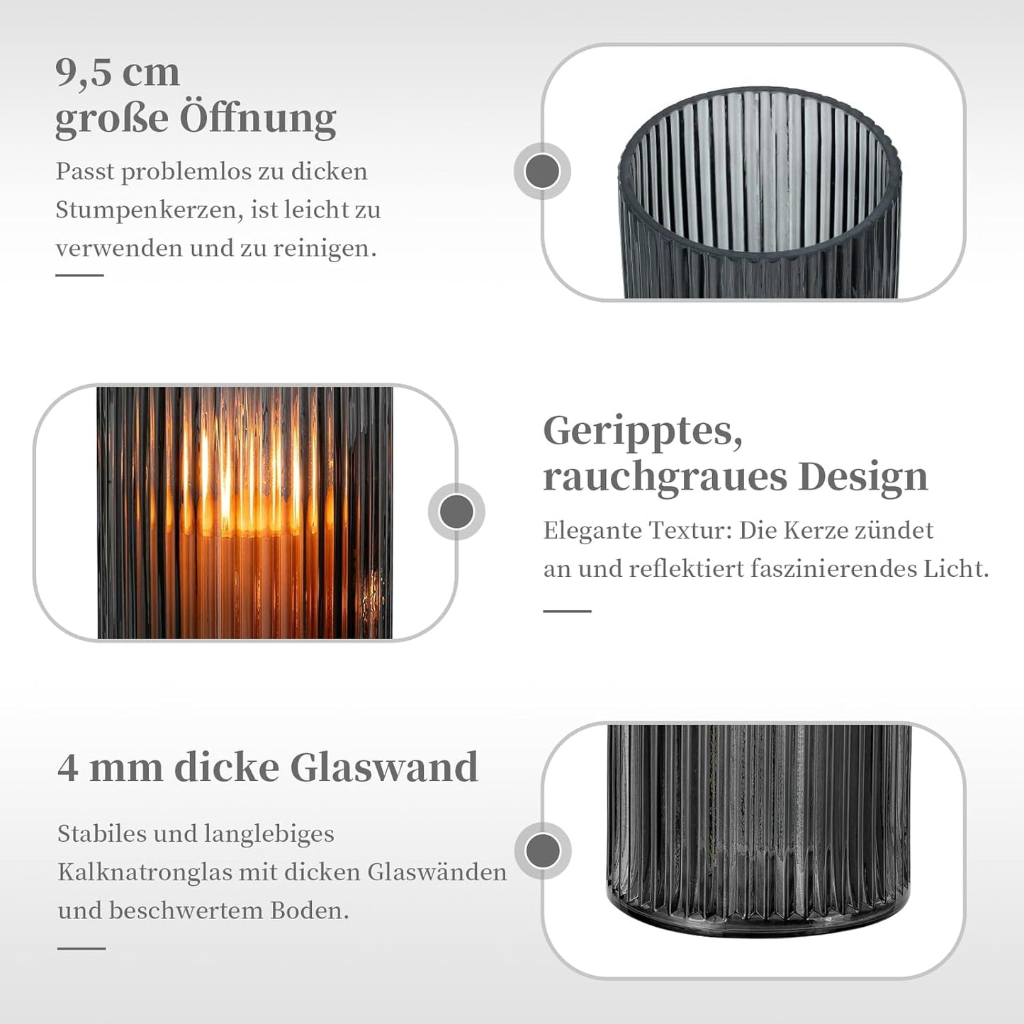 Glasseam Verstärktes Windlicht Glas Kerzengläser: 2Er Set Schwarz Kerzenglas Kerzenhalter Stumpenkerzen Für Tischdeko Glaszylinder Für Kerzen Modern Vase Windlicht Outdoor Für Deko Wohnzimmer
