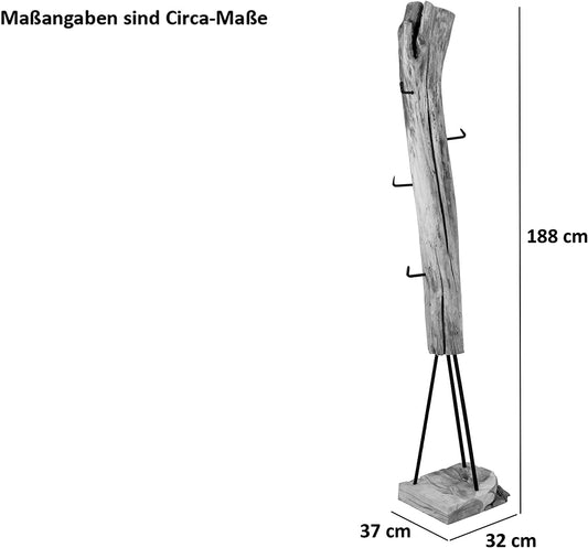 SAM Garderobe Zalacca Aus Teakholz, Naturbelassen, Garderobenständer Aus Massivem Wurzelholz, Kleiderständer Mit Metallstangengestell, 37 X 32 X 185 Cm