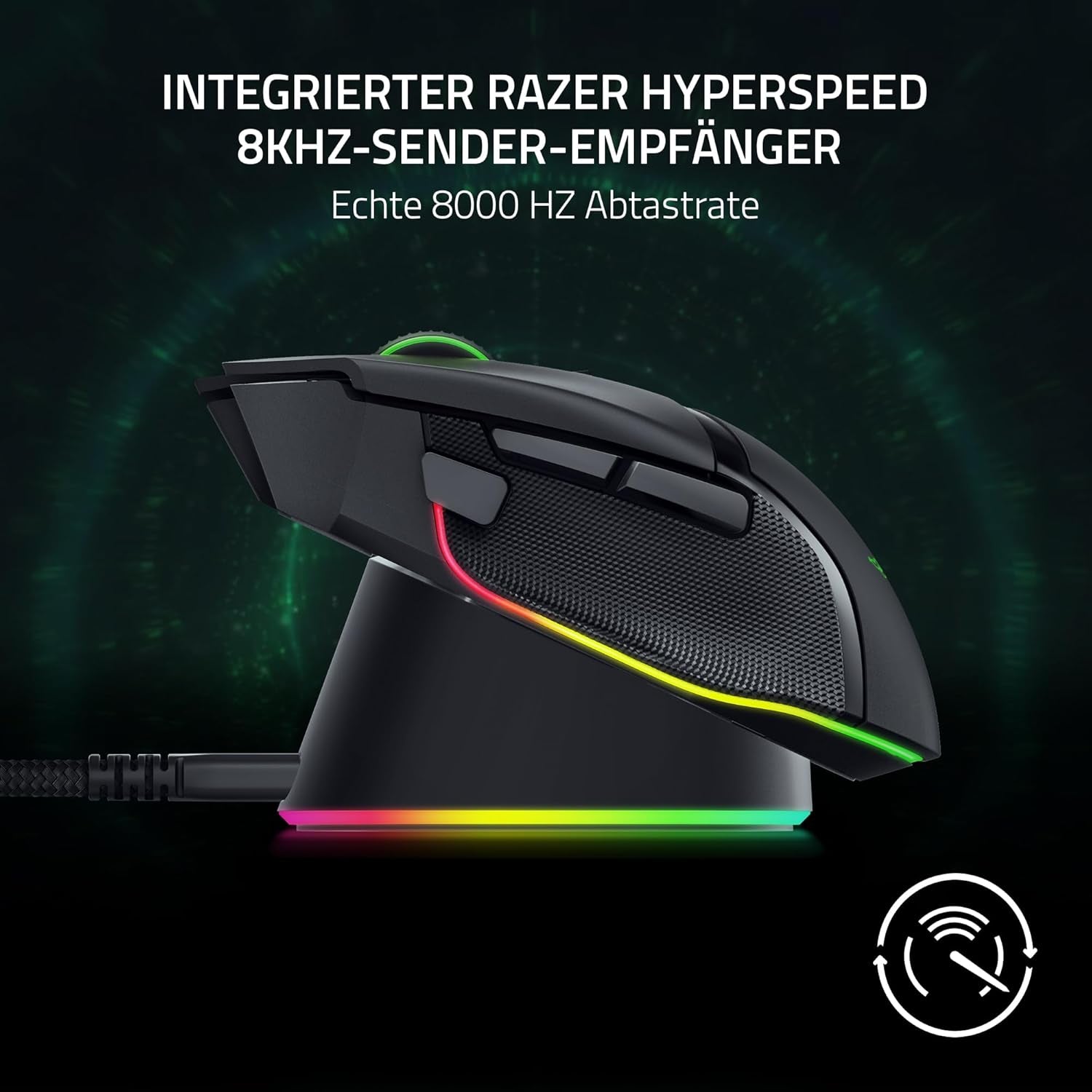 Razer Mouse Dock Pro & Charging Puck - Magnetische Drahtlose Ladestation & Akku (Hyperspeed 4K Hz, 8 RGB Chroma Beleuchtung & Modul Für Kompatible Razer Mäuse) Schwarz