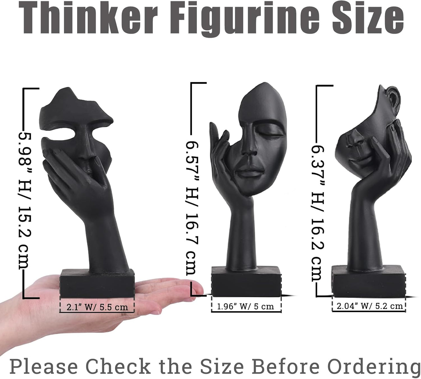 Schwarze Heimdekoration Akzentkunst Frau Gesicht Statue Sammlerstück Statue Für Modernes Zuhause Wohnzimmer Bücherregal Schwarz Schreibtisch Dekor 3-Teiliges Set