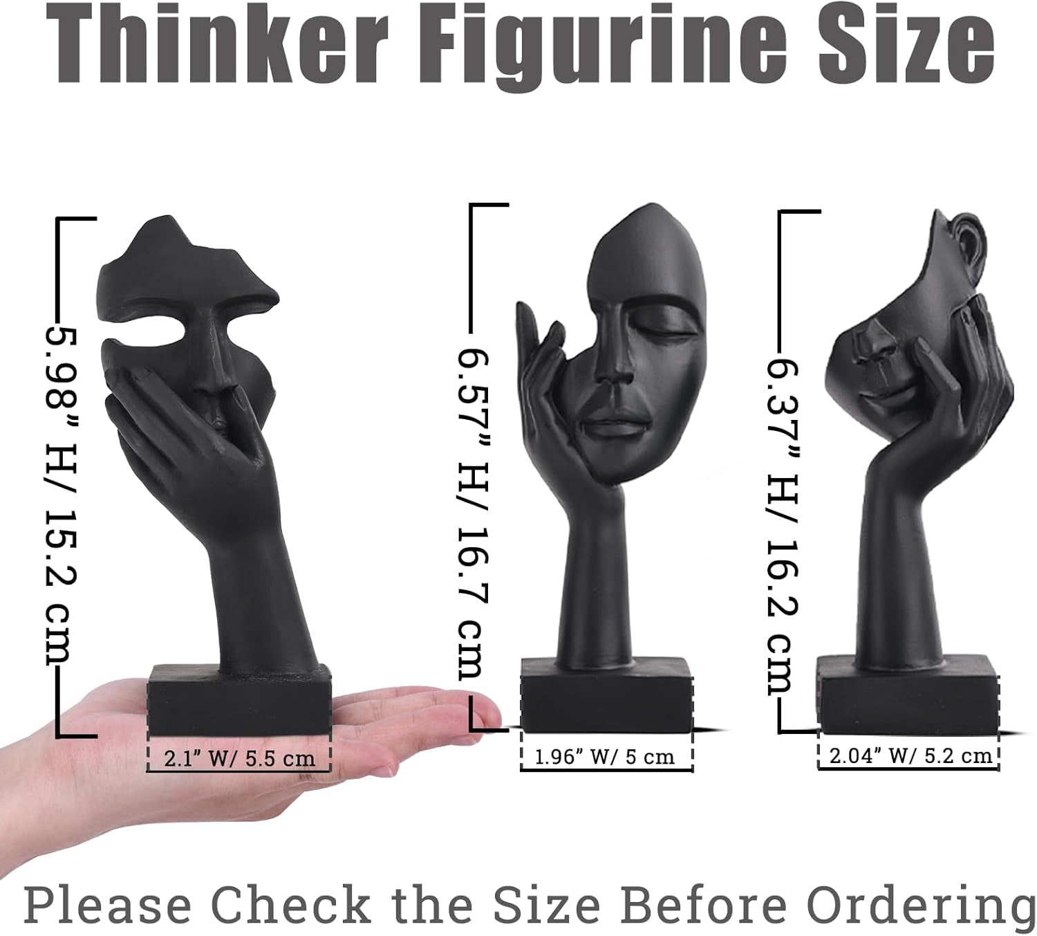 Schwarze Heimdekoration Akzentkunst Frau Gesicht Statue Sammlerstück Statue Für Modernes Zuhause Wohnzimmer Bücherregal Schwarz Schreibtisch Dekor 3-Teiliges Set