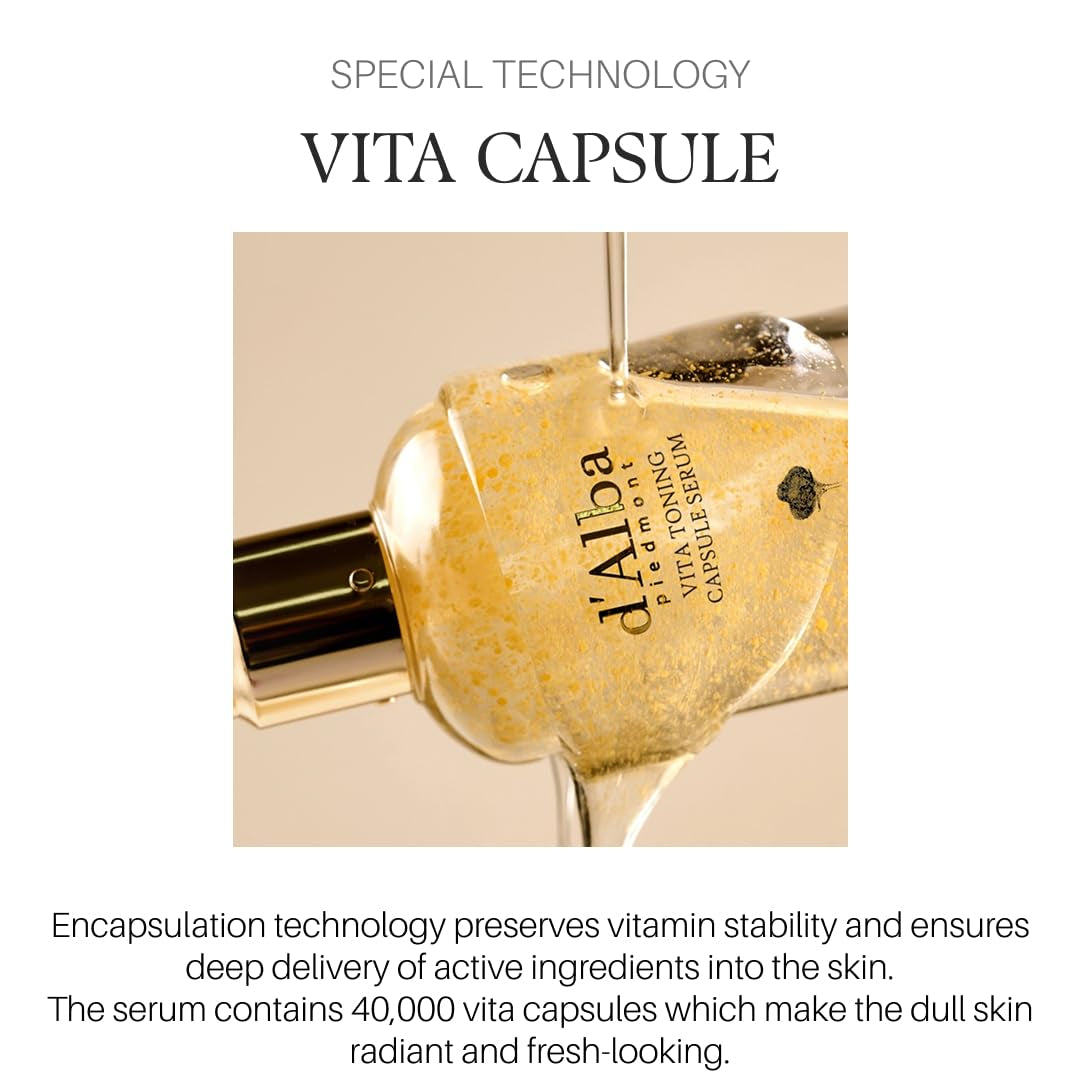 D'Alba Piedmont Vita Toning Kapselserum, Täglicher Vitamin-Boost Für Strahlende Haut, Doppel-Vitamin-Formel, Großgröße (100 Ml)