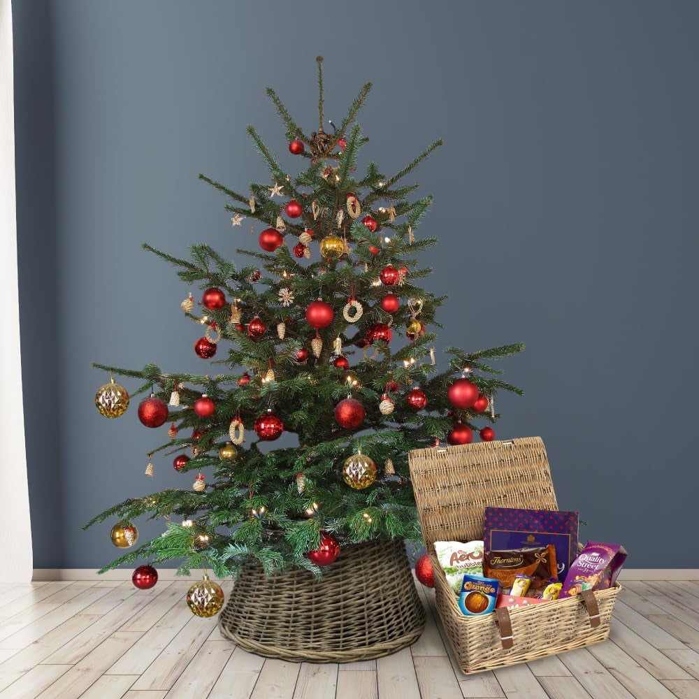 Handgefertigter Weidenkorb Mit Kunstlederriemen, Groß, Braun