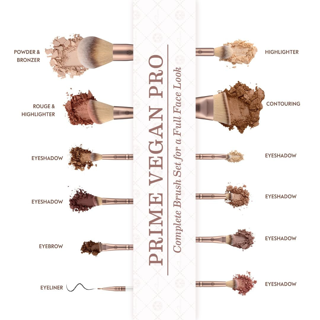 Make-Up Pinselset 15-Teilig Vegan | 12 Profi Schminkpinsel | Inkl. Blender, Reinigungsmatte & Veganem Leder-Köcher | Prime Vegan Pro | Coffee/Perlmutt | Luvia