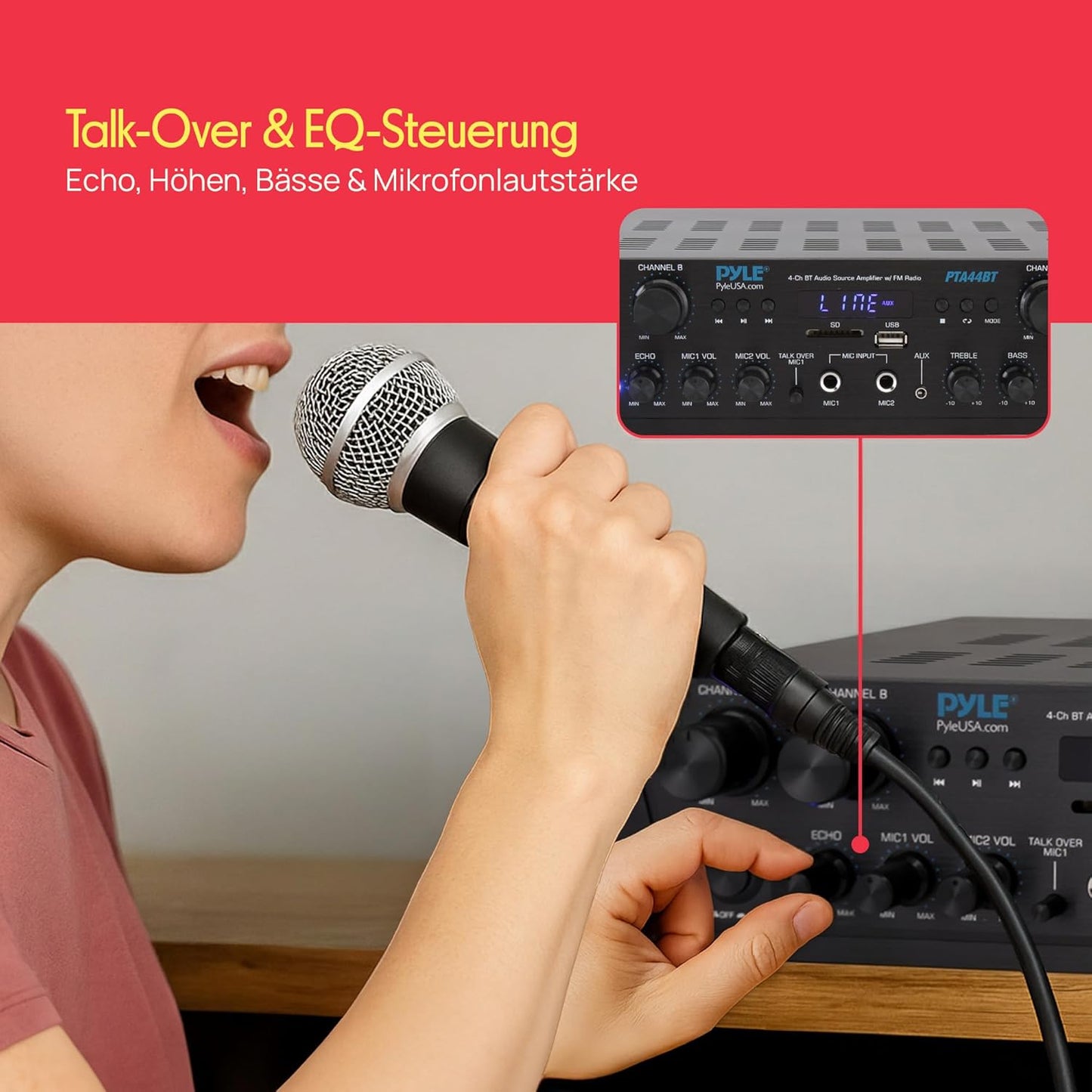 Pyle Bluetooth Stereo Verstärker 500 W – 4-Kanal Mini Receiver Mit USB, AUX, Fm-Radio, Subwoofer RCA & Mikrofoneingang Mit Echo Kabelloses Streaming, Für Heimkino, Studio & Pa-Anlage