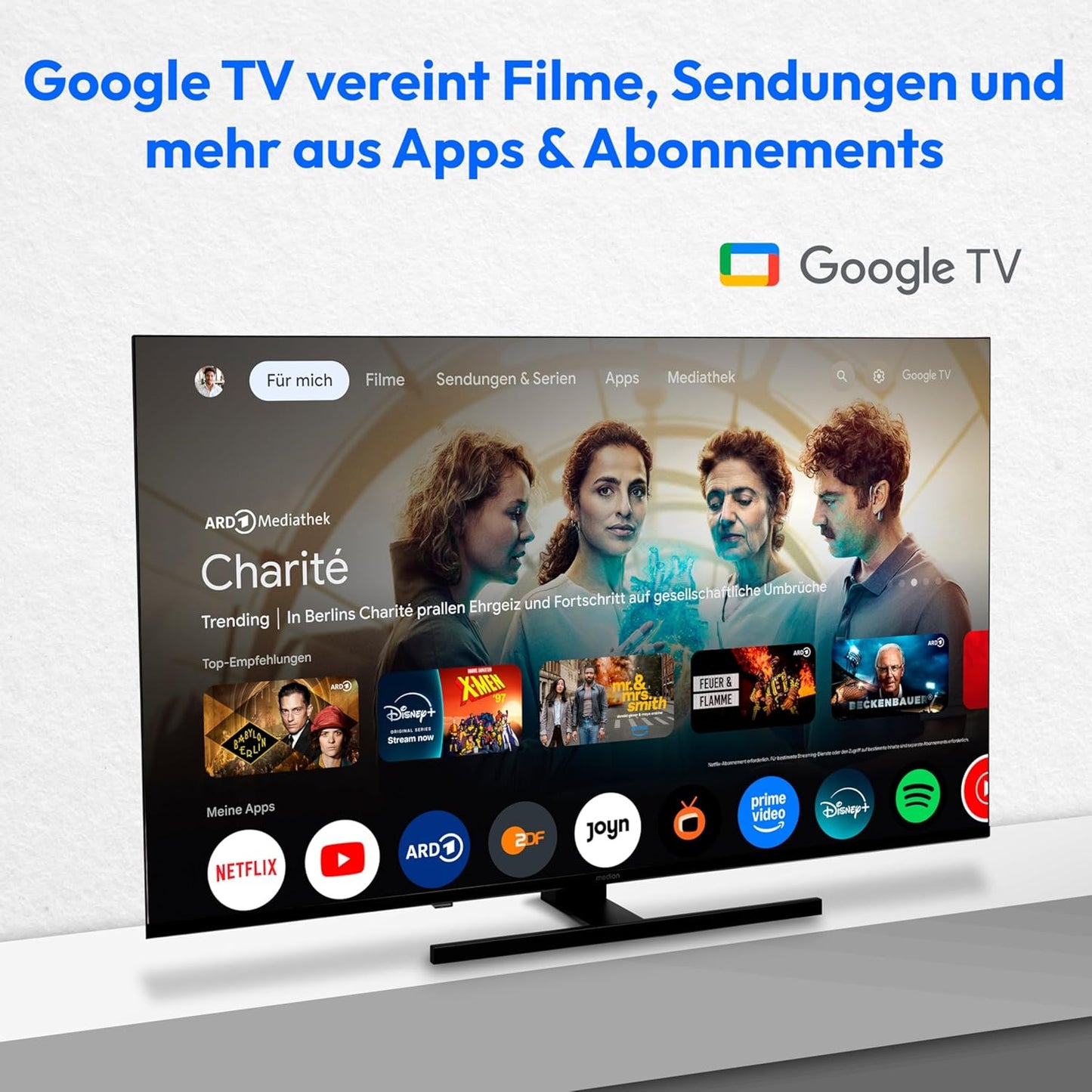 MEDION 138,8 Cm (55 Zoll) QLED Fernseher (Smart TV, 4K, Dolby Vision HDR, Prime Video, Disney+, Dolby Atmos, DTS X, Kompatibel Mit Google TV, PVR, Bluetooth, MD 855700)