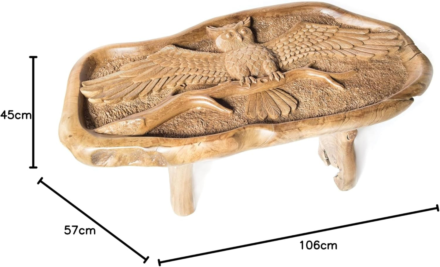 Windalf Handgearbeiteter Design Eulen Couchtisch Miana 106 Cm Großer Uhu Wohnzimmertisch Mit Glasplatte UNIKAT Wurzelholz