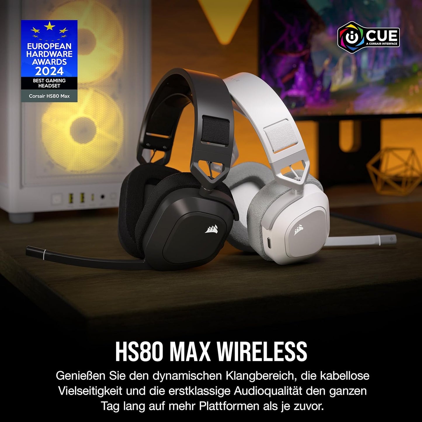 CORSAIR HS80 MAX WIRELESS Multiplattform-Gaming-Headset Mit Bluetooth – Dolby Atmos – Omnidirektionales Mikrofon – Icue-Kompatibel – PC, Mac, PS5, PS4, Switch, Mobil – Stahlgrau