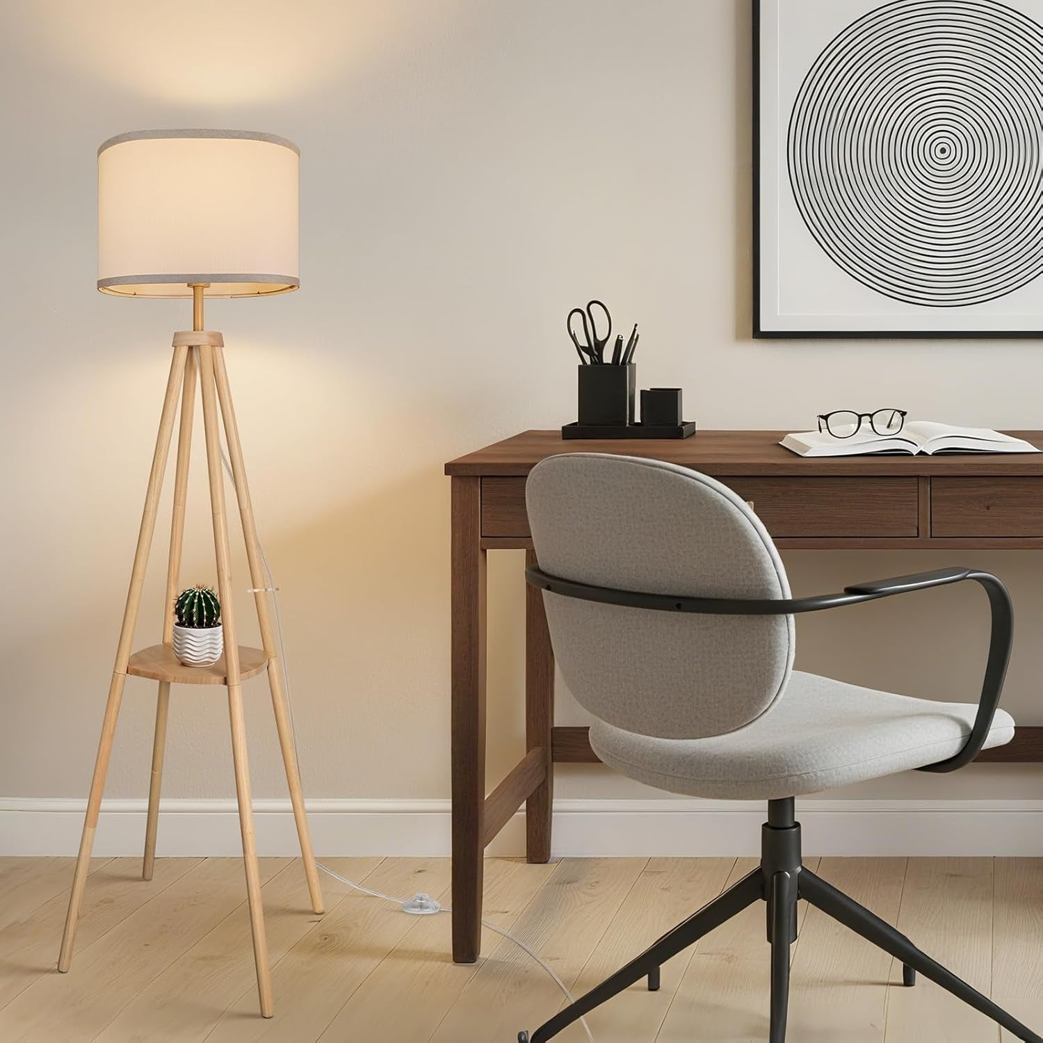 Stehlampe Wohnzimmer Mit Regal Stehlampe Dimmbar 2700K-6500K Holzgestell Mit Ablagefläche Und Fernbedienung Stehleuchte Für Wohnzimmer Schlafzimmer Büro Holz