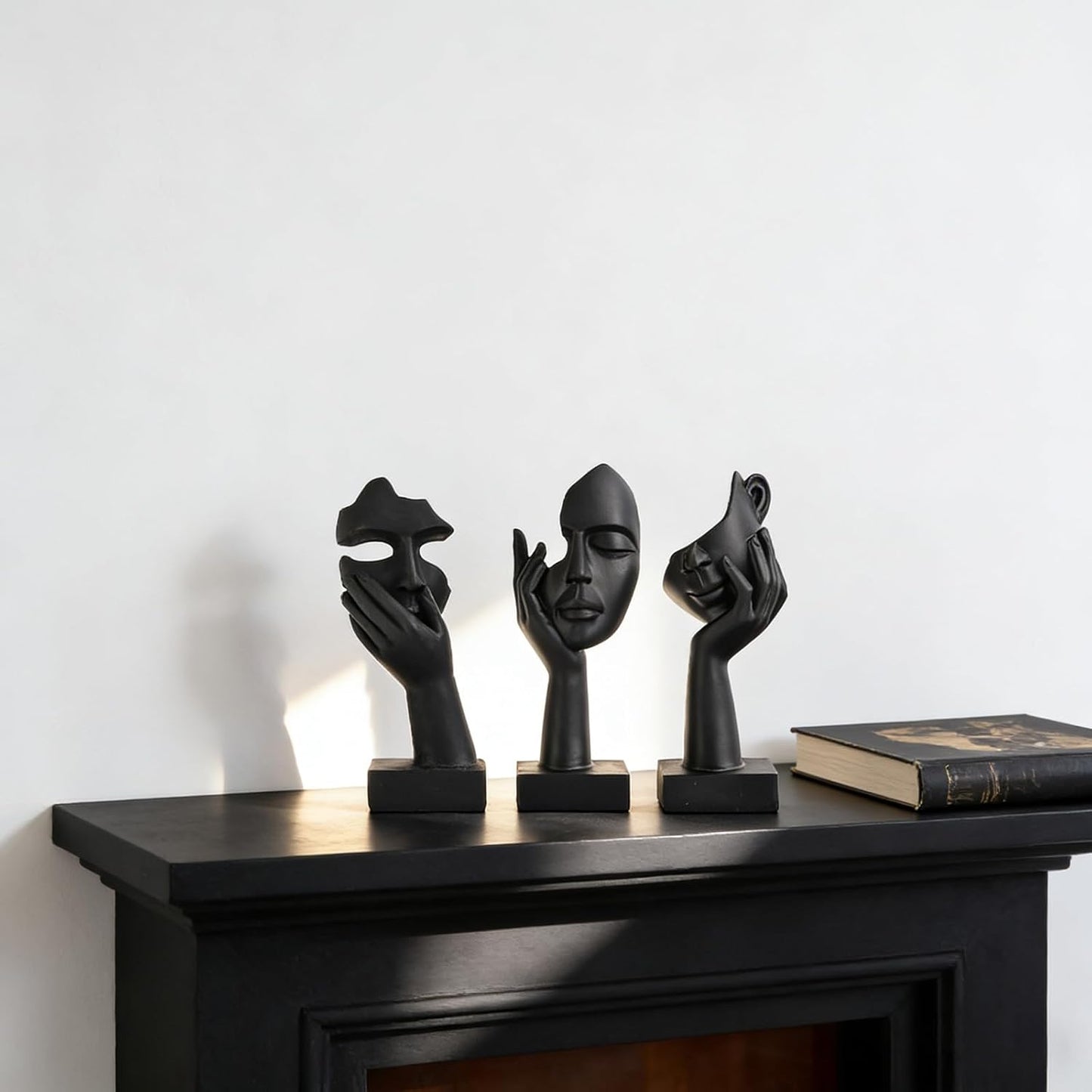 Schwarze Heimdekoration Akzentkunst Frau Gesicht Statue Sammlerstück Statue Für Modernes Zuhause Wohnzimmer Bücherregal Schwarz Schreibtisch Dekor 3-Teiliges Set