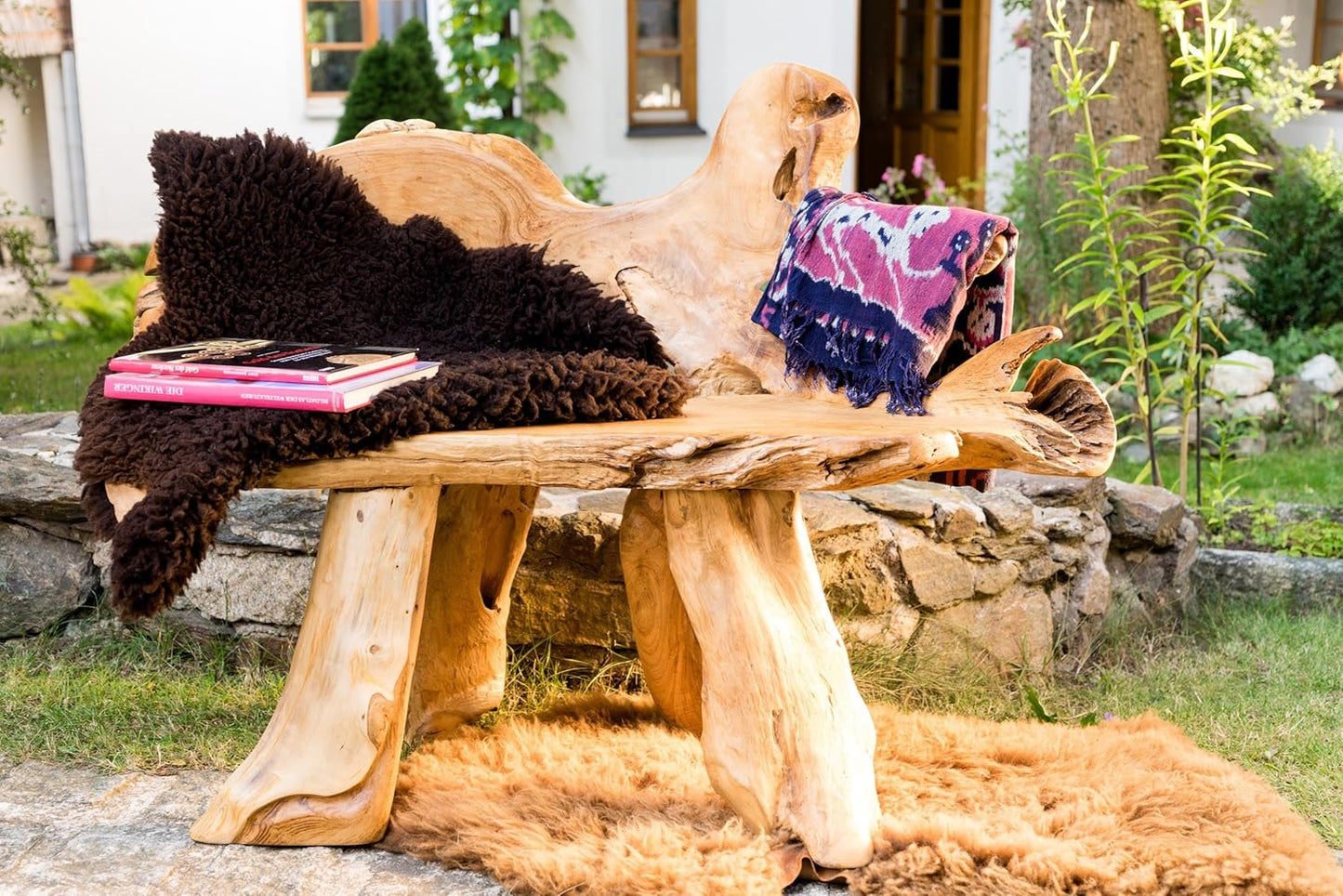 Windalf Rustikale Sitzbank ALVANI 120 Cm Natur Landhaus Küchenbank Handarbeit Wurzelholz