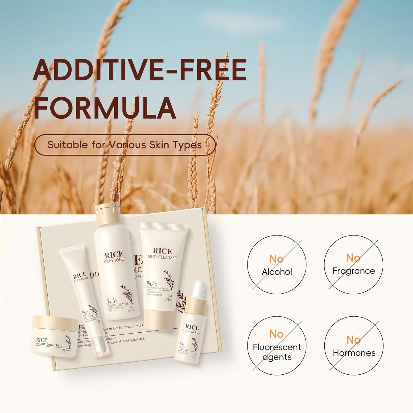 Rice Skincare Set 5-Teiliges Koreanisches Hautpflegeset Für Strahlende Haut - Glatte Gesichtspflegesets Mit Reiniger, Reiswasser, Serum, Augencreme, Gesichtscreme, Geschenkset Für Frauen Mädchen