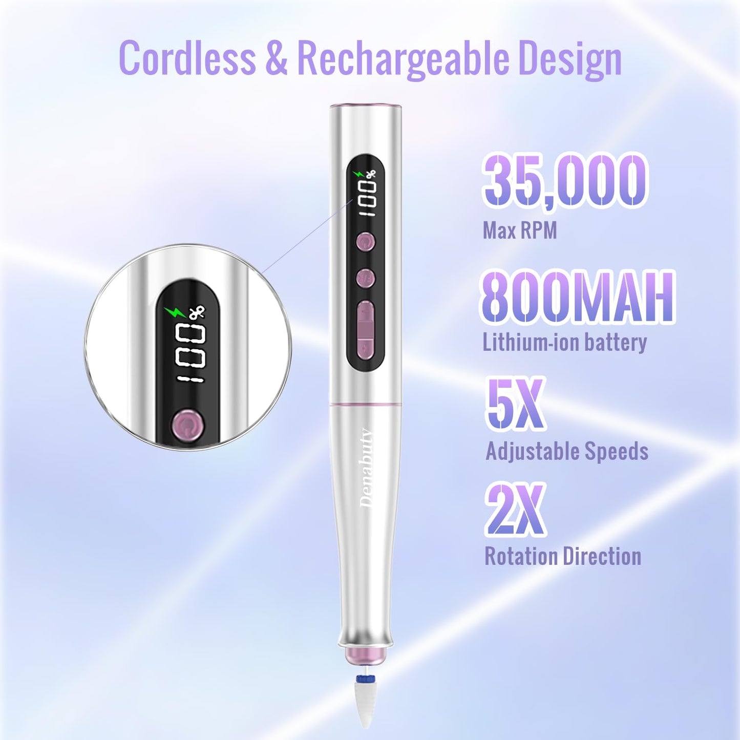 Nagelfräser Kabellos, 13 in 1 Fräser Für Gelnägel 35000 U/Min, Elektrische Nagelfeile Professionell Nail Drill, Maniküre Und Pediküre Set Elektrisch Für Semi Permanent, Acrylnägel DN-2402