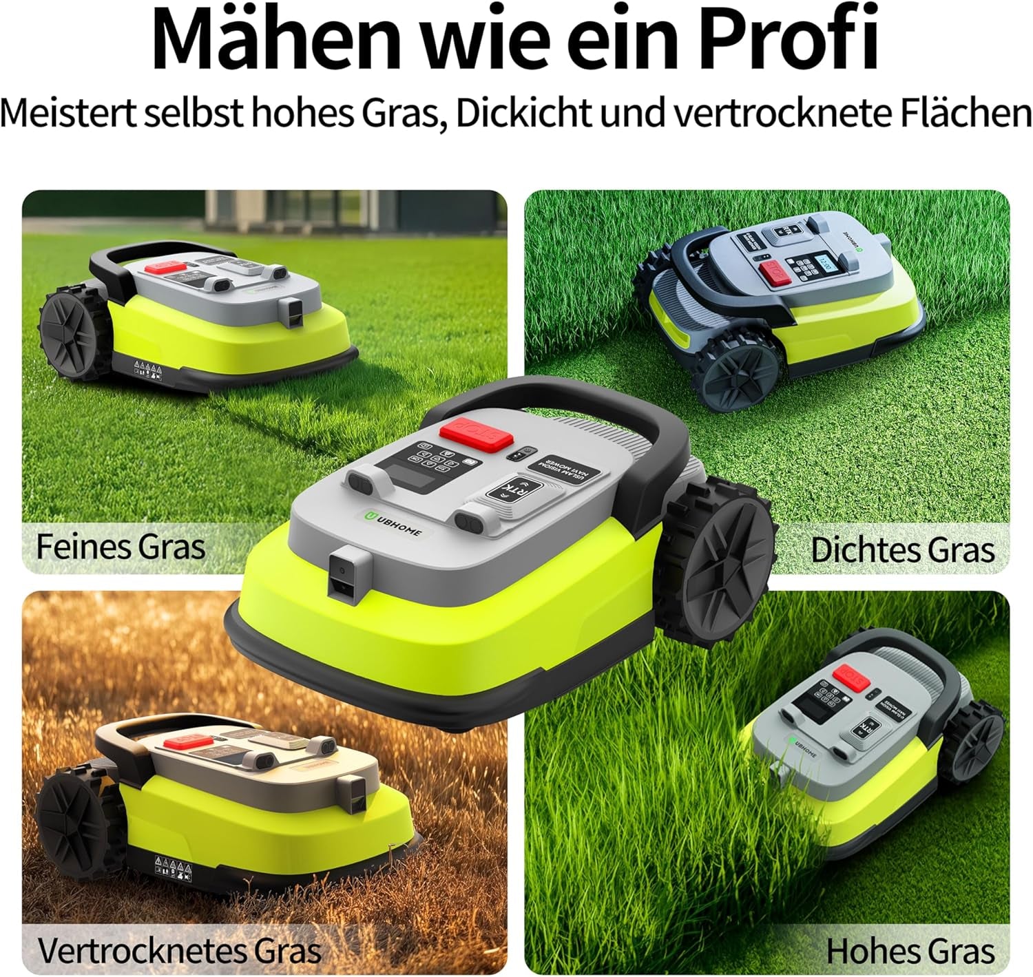 M10 Rasenmäher Roboter, Mähroboter Ohne Begrenzungskabel Für Rasenflächen Bis 1000M², Vision+Rtk Fusion-Mapping ,Smart-Navigation, Hindernisvermeidung, App-Steuerung