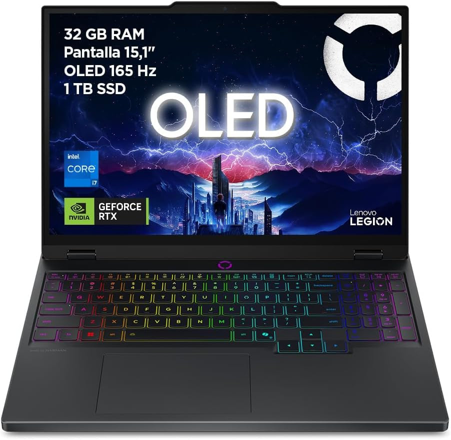 Lenovo Legion 5 Gen 10 Gaming-Laptop IA 15,1 Zoll WQXGA OLED (Intel Core I7-13650Hx, NVIDIA Geforce RTX 5070, 32 GB RAM, 1 TB SSD, Wi-Fi 7, Ohne Betriebssystem), Spanische Rgb-Tastatur, Schwarz
