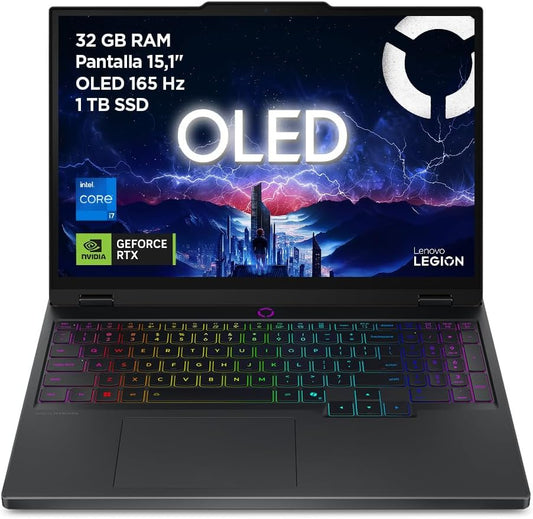 Lenovo Legion 5 Gen 10 Gaming-Laptop IA 15,1 Zoll WQXGA OLED (Intel Core I7-13650Hx, NVIDIA Geforce RTX 5070, 32 GB RAM, 1 TB SSD, Wi-Fi 7, Ohne Betriebssystem), Spanische Rgb-Tastatur, Schwarz