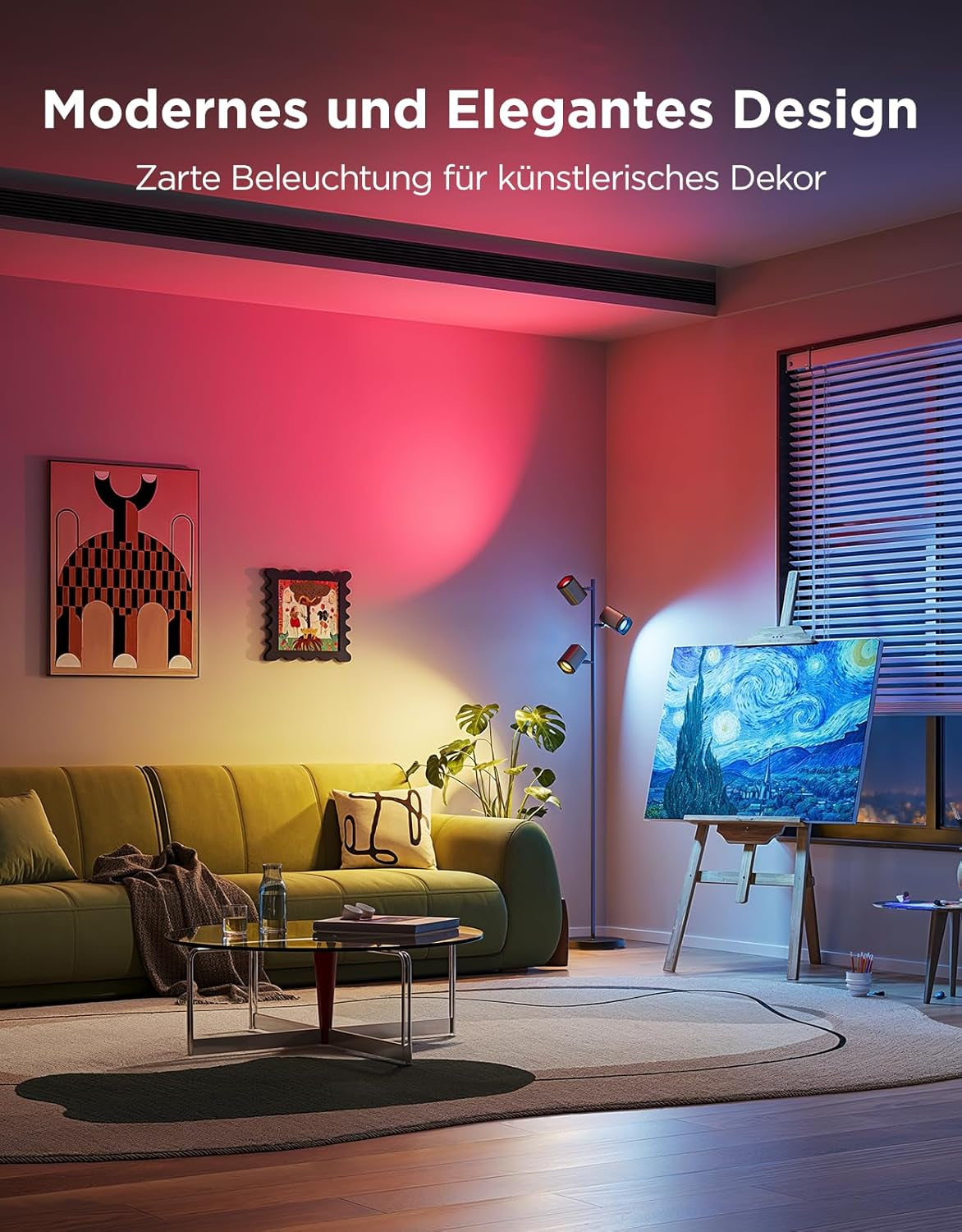 Govee 3-Flammen LED Stehlampe, RGBWW Fokus-Verstellbar Stehleuchte, 1500Lm, Matter Alexa Kompatibel, 64+ Szenen, Musik Sync, 157Cm Stehlampen Schwarz Für Wohnzimmer, Schlafzimmer, Lesezimmer Deko